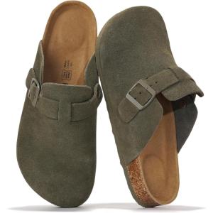 imageProject Cloud Mens Clogs  Full Grain Genuine Leather Memory Foam Clogs for Men Arch Support Cork Footbed  Non Slip Platform Mules BrooklynOlive Suede