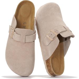 imageProject Cloud Mens Clogs  Full Grain Genuine Leather Memory Foam Clogs for Men Arch Support Cork Footbed  Non Slip Platform Mules BrooklynSand Mono Suede