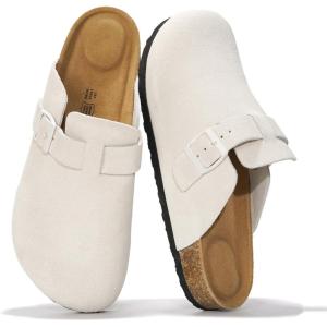 imageProject Cloud Mens Clogs  Full Grain Genuine Leather Memory Foam Clogs for Men Arch Support Cork Footbed  Non Slip Platform Mules BrooklynWhite Suede