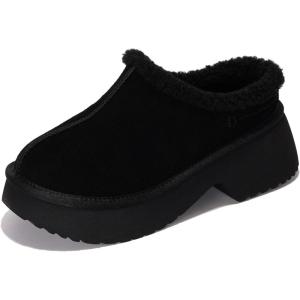 imageProject Cloud Platform Clogs for Women Footwear  Memory Foam and NonSlip Genuine Suede Slipon Mules Shoes Comfortable Stylish Closed Toe Clogs for Women 2025 JohnnaBlack Fur