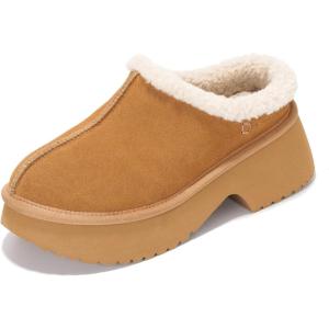 imageProject Cloud Platform Clogs for Women Footwear  Memory Foam and NonSlip Genuine Suede Slipon Mules Shoes Comfortable Stylish Closed Toe Clogs for Women 2025 JohnnaChestnut Fur
