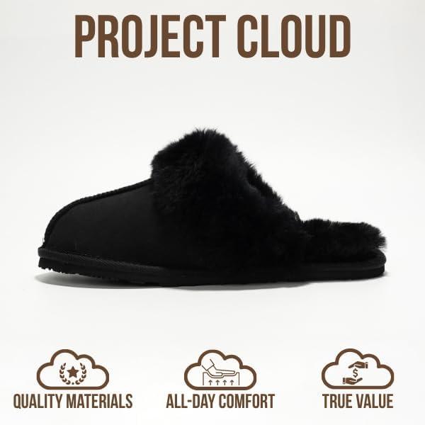 imageProject Cloud 100 Australian Sheepskin Scuff Slippers for Women  Genuine Shearling Memory Foam Slides for Women mules for women  NonSlip Womens Slippers LynseyBlack