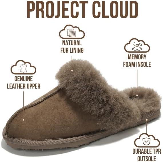 imageProject Cloud 100 Australian Sheepskin Scuff Slippers for Women  Genuine Shearling Memory Foam Slides for Women mules for women  NonSlip Womens Slippers LynseyTaupe