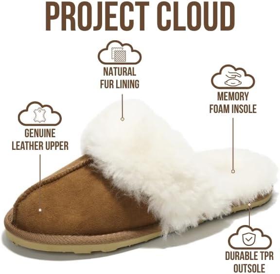 imageProject Cloud 100 Australian Sheepskin Scuff Slippers for Women  Genuine Shearling Memory Foam Slides for Women mules for women  NonSlip Womens Slippers LynseyChestnut