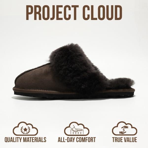 imageProject Cloud 100 Australian Sheepskin Scuff Slippers for Women  Genuine Shearling Memory Foam Slides for Women mules for women  NonSlip Womens Slippers LynseyChocolate