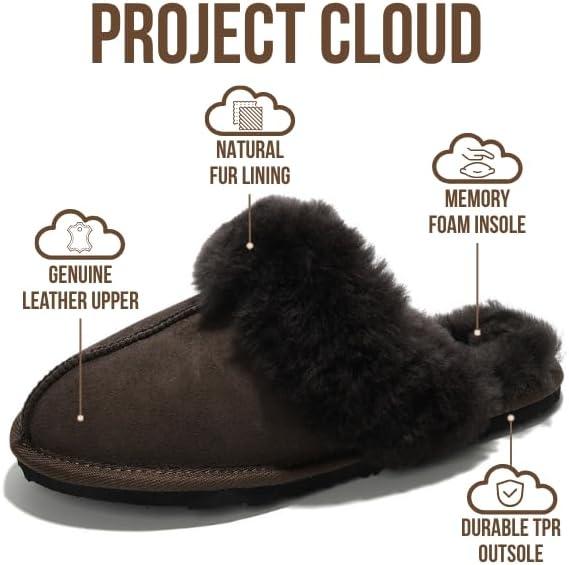 imageProject Cloud 100 Australian Sheepskin Scuff Slippers for Women  Genuine Shearling Memory Foam Slides for Women mules for women  NonSlip Womens Slippers LynseyChocolate