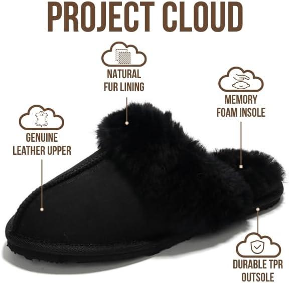 imageProject Cloud 100 Australian Sheepskin Scuff Slippers for Women  Genuine Shearling Memory Foam Slides for Women mules for women  NonSlip Womens Slippers LynseyBlack
