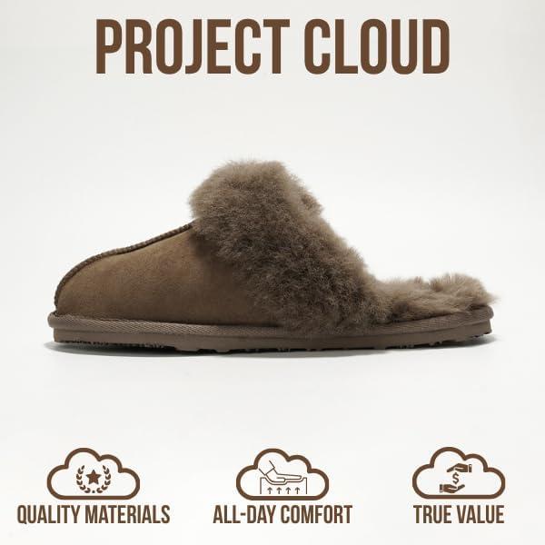 imageProject Cloud 100 Australian Sheepskin Scuff Slippers for Women  Genuine Shearling Memory Foam Slides for Women mules for women  NonSlip Womens Slippers LynseyTaupe