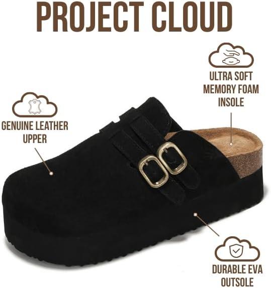 imageProject Cloud 100 Genuine Leather Clogs for Women  Wedge Womens Clogs Platform Sandals with Memory Foam Insole  Heeled Mules for Women 2025 StephiBlack