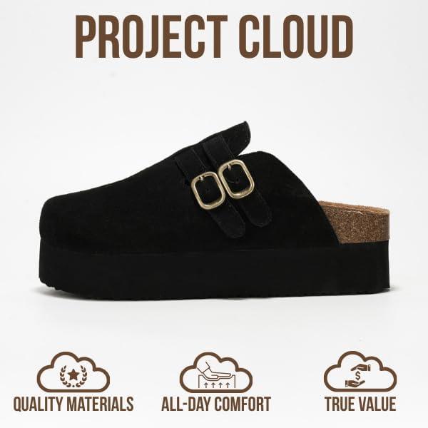 imageProject Cloud 100 Genuine Leather Clogs for Women  Wedge Womens Clogs Platform Sandals with Memory Foam Insole  Heeled Mules for Women 2025 StephiBlack