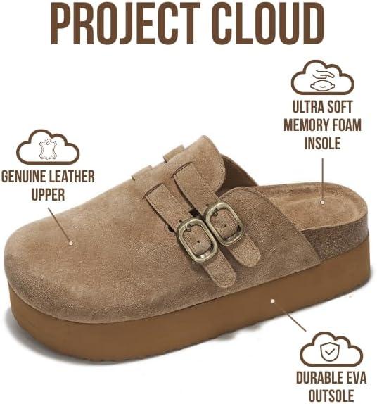 imageProject Cloud 100 Genuine Leather Clogs for Women  Wedge Womens Clogs Platform Sandals with Memory Foam Insole  Heeled Mules for Women 2025 StephiChestnut