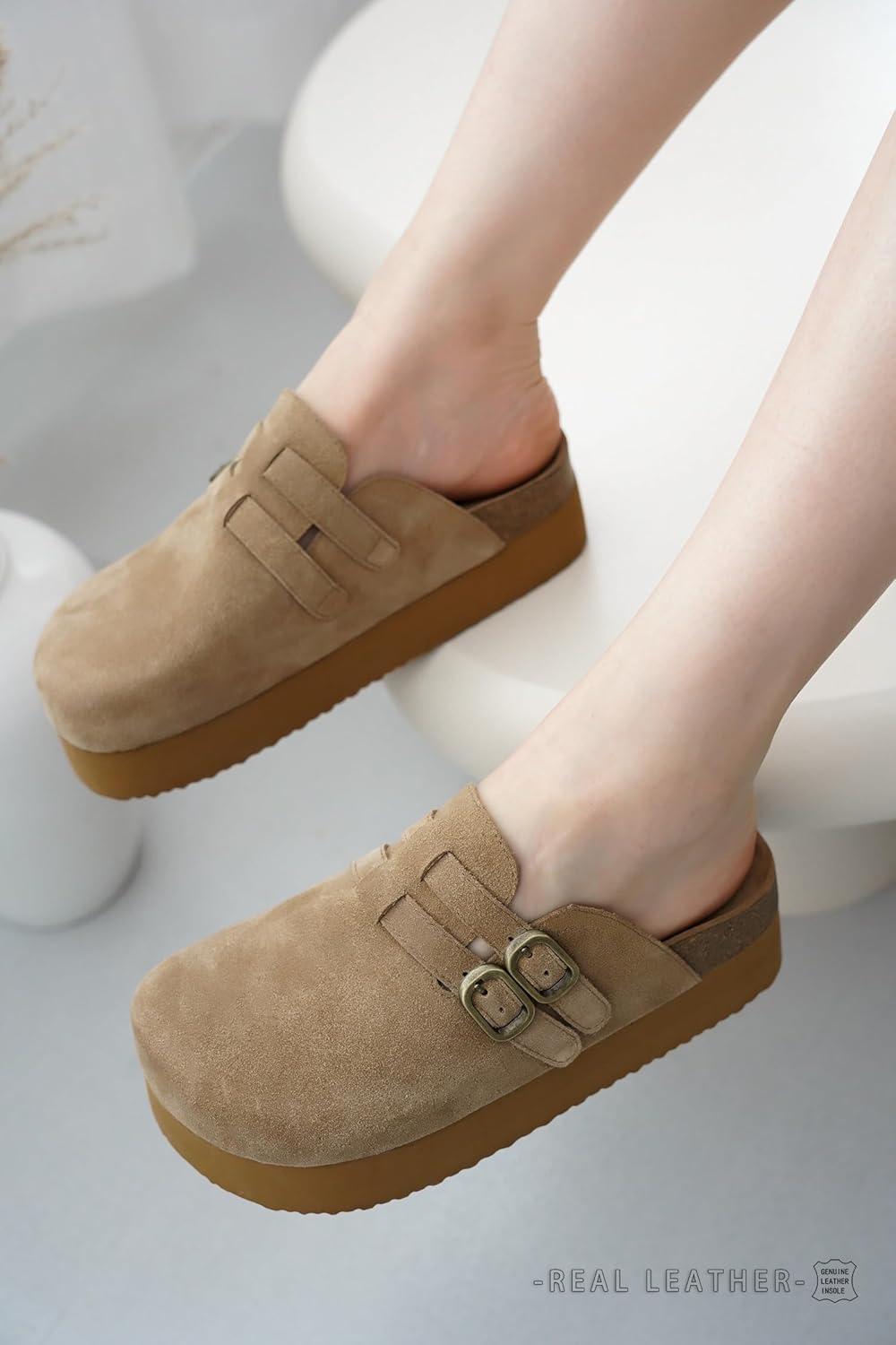 imageProject Cloud 100 Genuine Leather Clogs for Women  Wedge Womens Clogs Platform Sandals with Memory Foam Insole  Heeled Mules for Women 2025 StephiChestnut