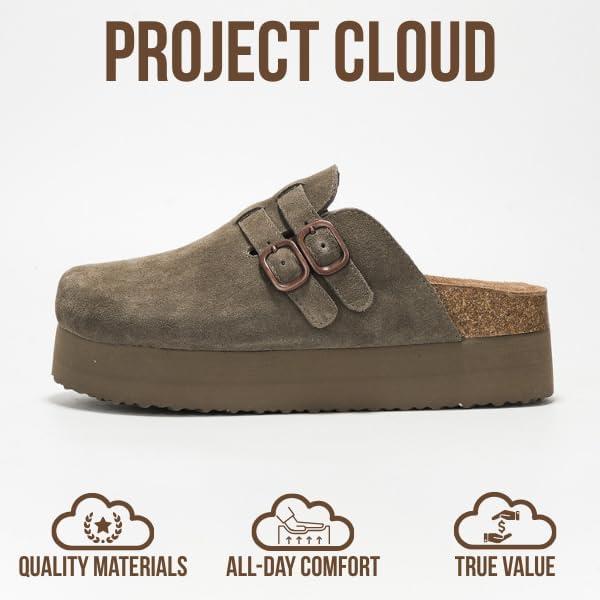 imageProject Cloud 100 Genuine Leather Clogs for Women  Wedge Womens Clogs Platform Sandals with Memory Foam Insole  Heeled Mules for Women 2025 StephiOlive