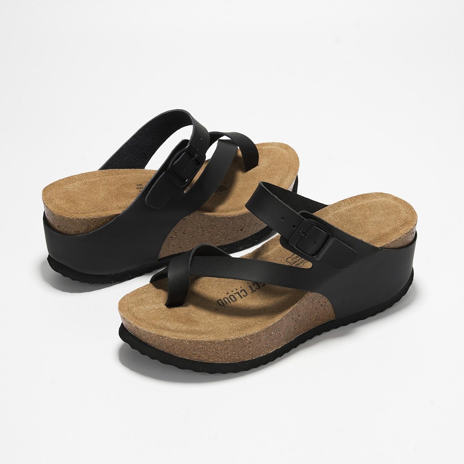 imageProject Cloud 100 Genuine Leather Platform Sandals Women  Memory Foam Womens Sandals ampamp Slippers Beach Essentials  Wedge for Women with Straps MojitoBlack