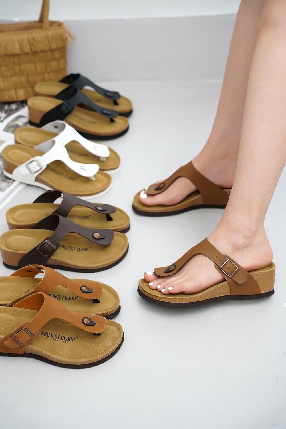 imageProject Cloud 100 Genuine Leather Womens Sandals Wedge Arizona Sandals Women  Wedge Sandals ampamp Slippers  Memory Foam  Women footwear Beach Essentials TStrap Wedges Belize Chestnut 11