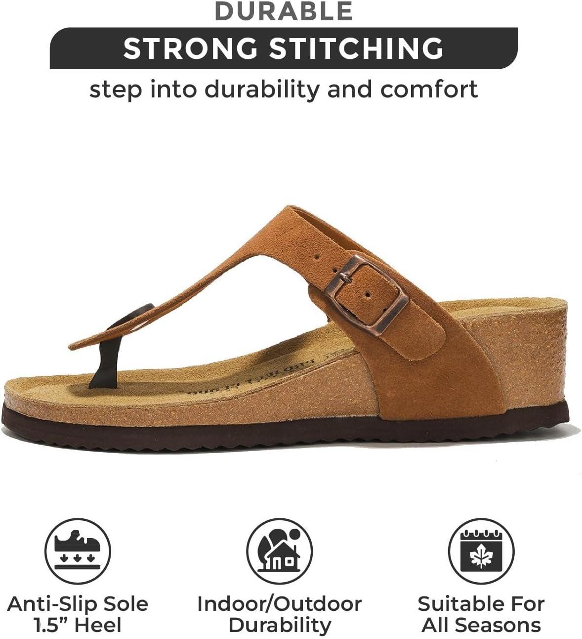 imageProject Cloud 100 Genuine Leather Womens Sandals Wedge Arizona Sandals Women  Wedge Sandals ampamp Slippers  Memory Foam  Women footwear Beach Essentials TStrap Wedges Belize Chestnut 11