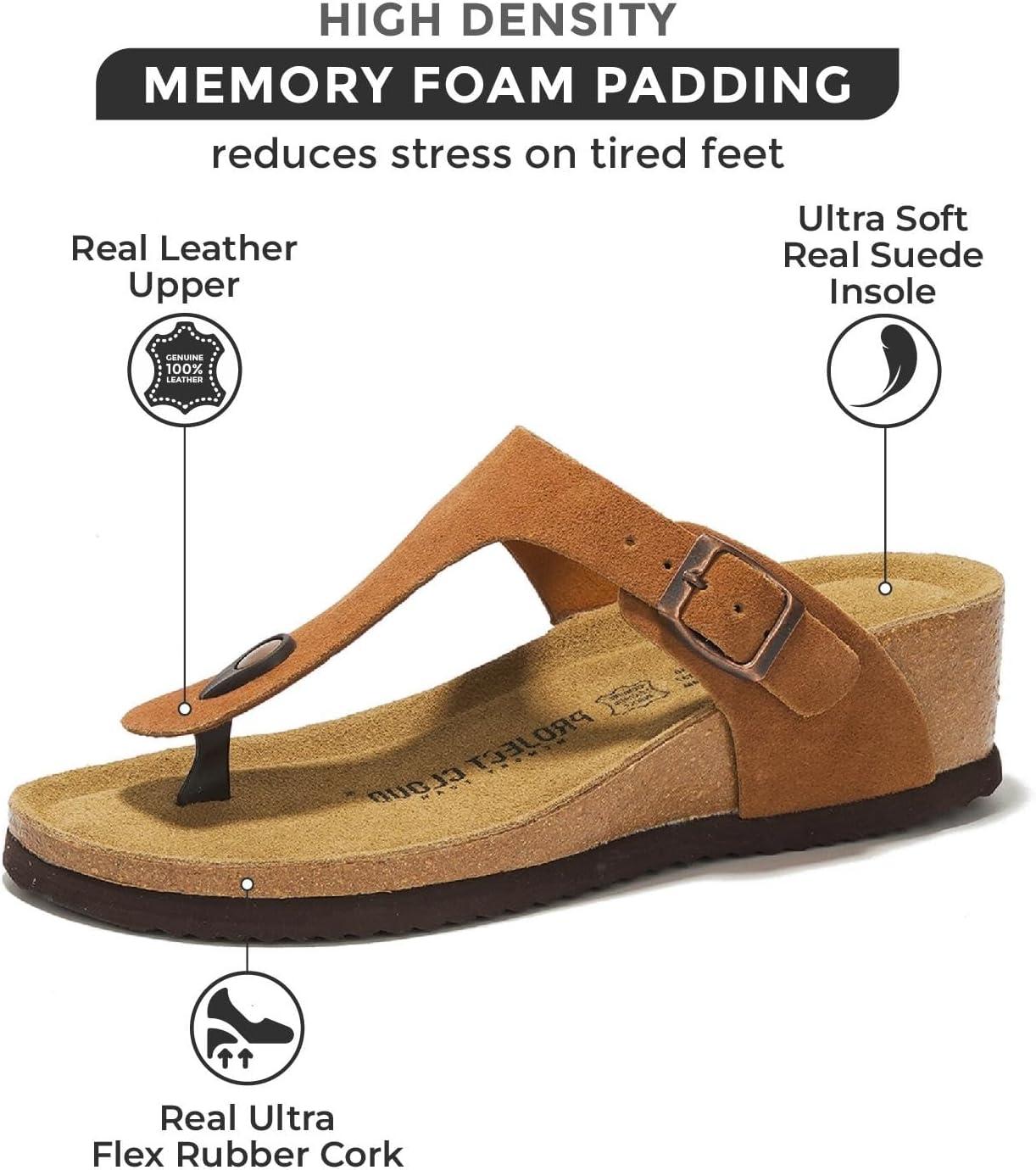 imageProject Cloud 100 Genuine Leather Womens Sandals Wedge Arizona Sandals Women  Wedge Sandals ampamp Slippers  Memory Foam  Women footwear Beach Essentials TStrap Wedges Belize Chestnut 11