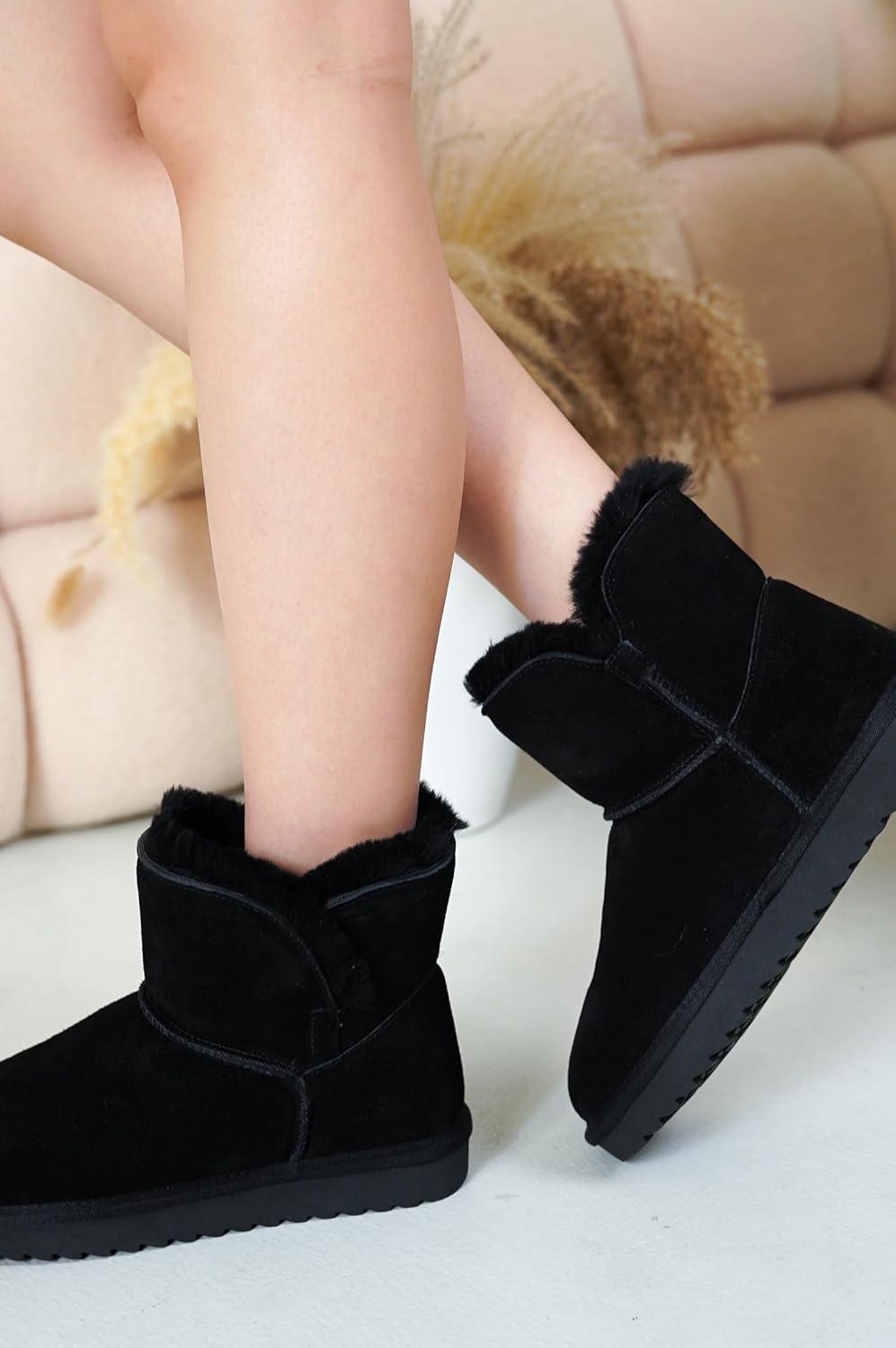 imageProject Cloud 100 Genuine Suede Boots for Women  Fur Lined Ankle Womens Boots  Comfortable Booties for Women with Memory Foam  Perfect Fur Snow Womens Booties 2025 TimmyBlack