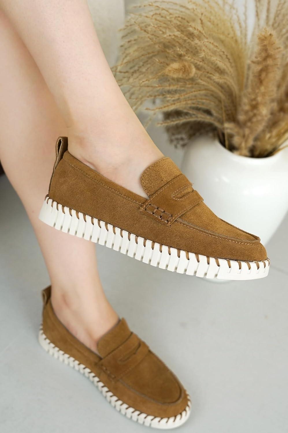 imageProject Cloud Genuine Leather Loafers for Women  Memory Foam Womens Shoes  Non Slip Spring Loafers Flexible Sole  Fashion Shoes for Women 2025 Filide TAN 8