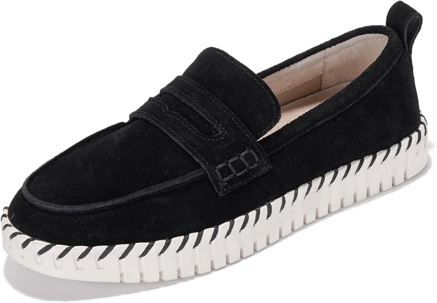 imageProject Cloud Genuine Leather Loafers for Women  Memory Foam Womens Shoes  Non Slip Spring Loafers Flexible Sole  Fashion Shoes for Women 2025 FilideBlack