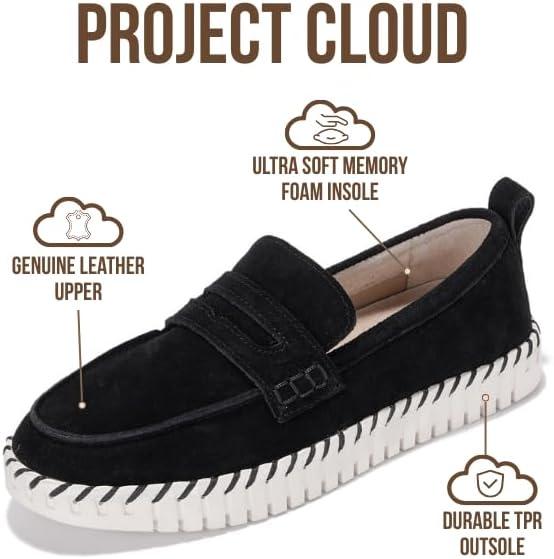 imageProject Cloud Genuine Leather Loafers for Women  Memory Foam Womens Shoes  Non Slip Spring Loafers Flexible Sole  Fashion Shoes for Women 2025 FilideBlack