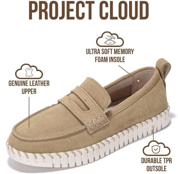 imageProject Cloud Genuine Leather Loafers for Women  Memory Foam Womens Shoes  Non Slip Spring Loafers Flexible Sole  Fashion Shoes for Women 2025 FilideBeige