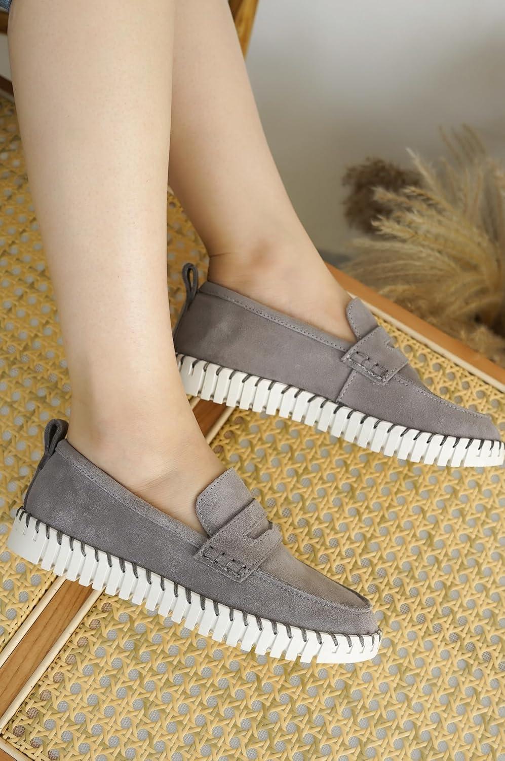 imageProject Cloud Genuine Leather Loafers for Women  Memory Foam Womens Shoes  Non Slip Spring Loafers Flexible Sole  Fashion Shoes for Women 2025 FilideGrey