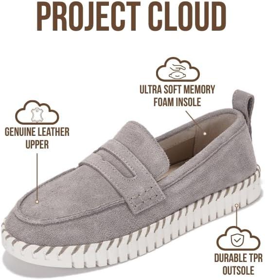 imageProject Cloud Genuine Leather Loafers for Women  Memory Foam Womens Shoes  Non Slip Spring Loafers Flexible Sole  Fashion Shoes for Women 2025 FilideGrey