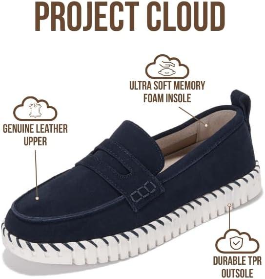 imageProject Cloud Genuine Leather Loafers for Women  Memory Foam Womens Shoes  Non Slip Spring Loafers Flexible Sole  Fashion Shoes for Women 2025 FilideNavy