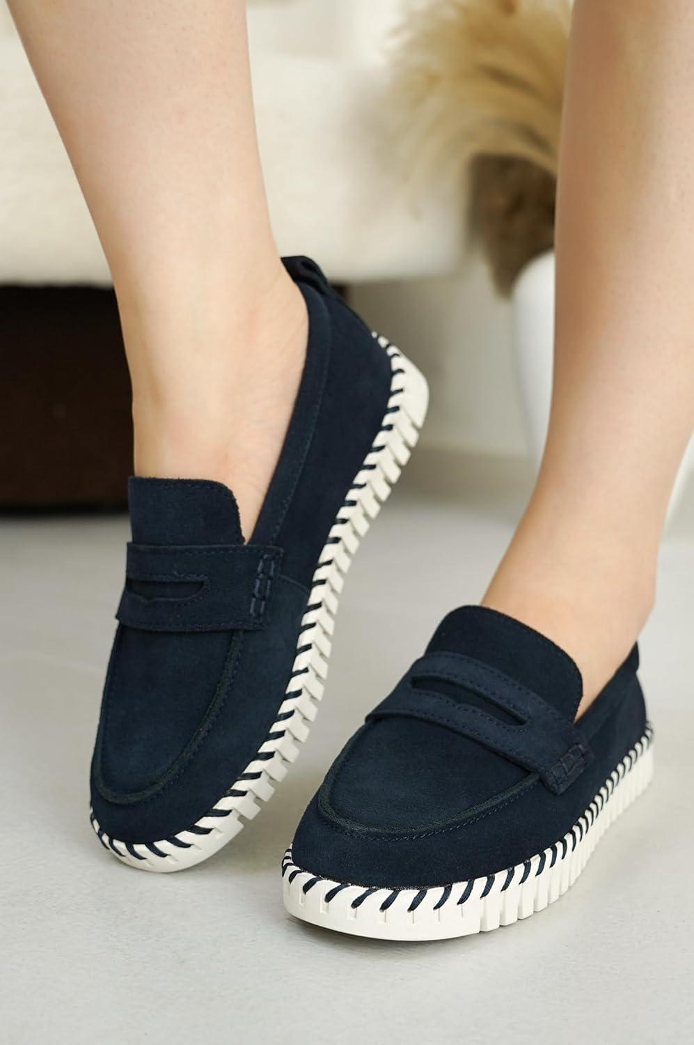 imageProject Cloud Genuine Leather Loafers for Women  Memory Foam Womens Shoes  Non Slip Spring Loafers Flexible Sole  Fashion Shoes for Women 2025 FilideNavy