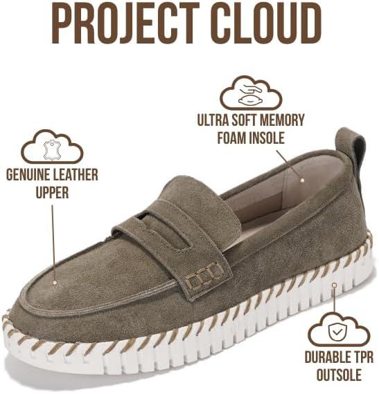 imageProject Cloud Genuine Leather Loafers for Women  Memory Foam Womens Shoes  Non Slip Spring Loafers Flexible Sole  Fashion Shoes for Women 2025 FilideOlive