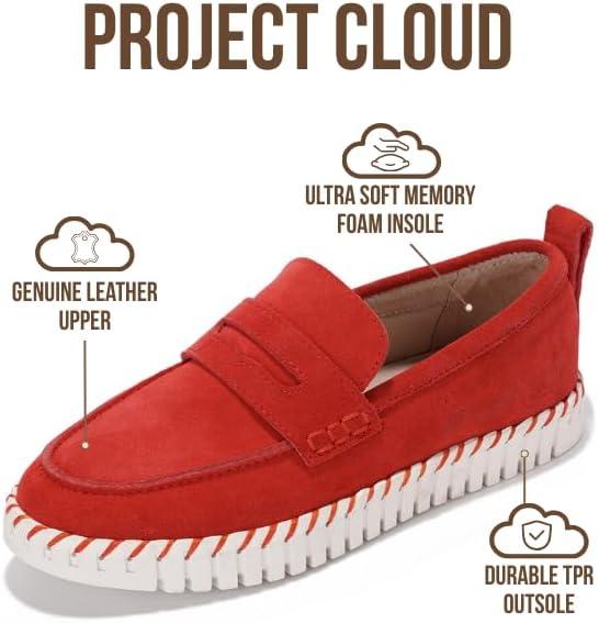imageProject Cloud Genuine Leather Loafers for Women  Memory Foam Womens Shoes  Non Slip Spring Loafers Flexible Sole  Fashion Shoes for Women 2025 FilideRed