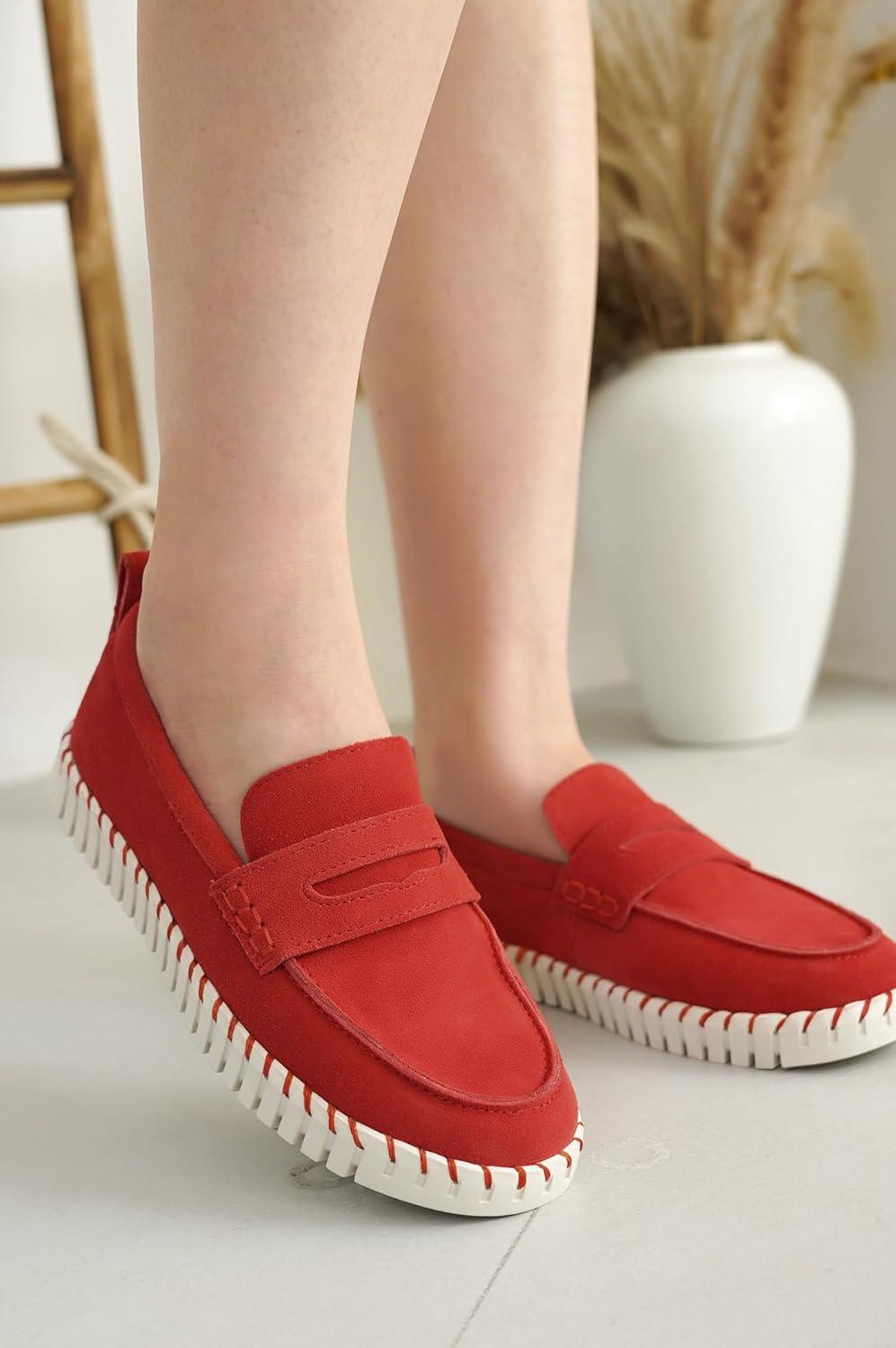 imageProject Cloud Genuine Leather Loafers for Women  Memory Foam Womens Shoes  Non Slip Spring Loafers Flexible Sole  Fashion Shoes for Women 2025 FilideRed
