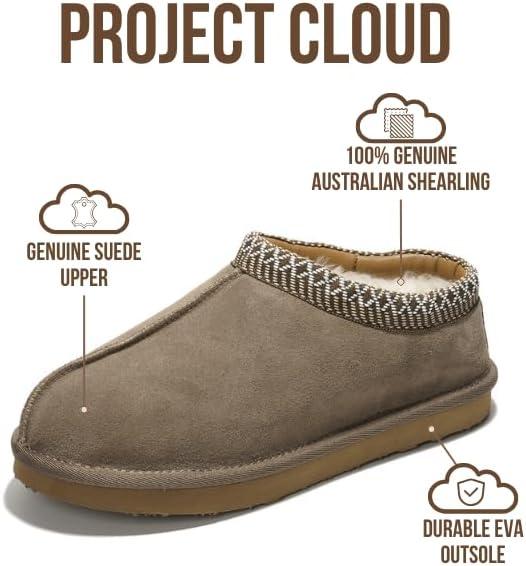 imageProject Cloud Genuine Leather Mens Slippers with Australian Shearling Lining ampamp Memory Foam Insole Outdoor ampamp House Slippers for Men  NonSlip Fuzzy Mens Shoes RelaxationTaupe