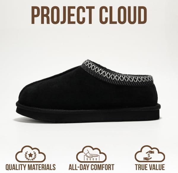 imageProject Cloud Genuine Leather Mens Slippers with Australian Shearling Lining ampamp Memory Foam Insole Outdoor ampamp House Slippers for Men  NonSlip Fuzzy Mens Shoes RelaxationBlack