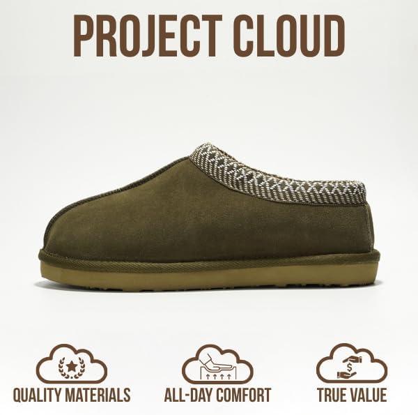 imageProject Cloud Genuine Leather Mens Slippers with Australian Shearling Lining ampamp Memory Foam Insole Outdoor ampamp House Slippers for Men  NonSlip Fuzzy Mens Shoes RelaxationOlive