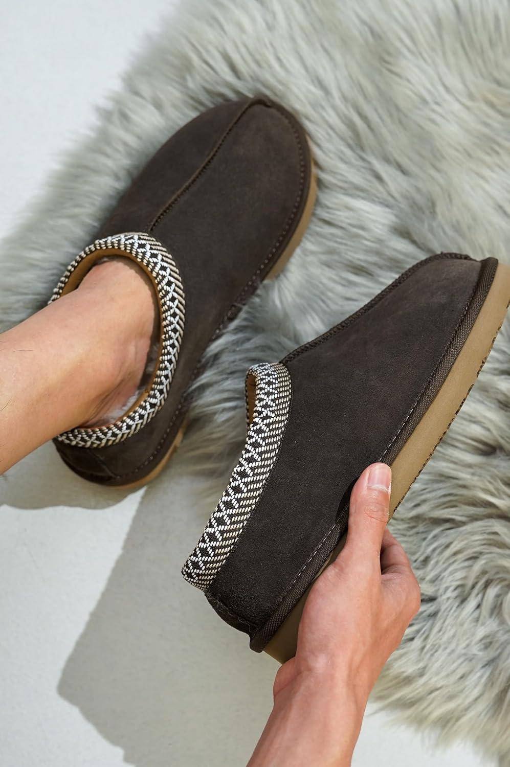 imageProject Cloud Genuine Leather Mens Slippers with Australian Shearling Lining ampamp Memory Foam Insole Outdoor ampamp House Slippers for Men  NonSlip Fuzzy Mens Shoes RelaxationChocolate