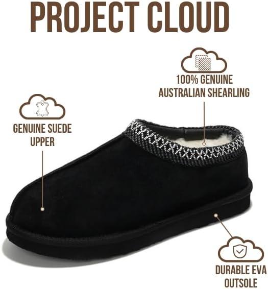 imageProject Cloud Genuine Leather Mens Slippers with Australian Shearling Lining ampamp Memory Foam Insole Outdoor ampamp House Slippers for Men  NonSlip Fuzzy Mens Shoes RelaxationBlack