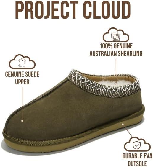 imageProject Cloud Genuine Leather Mens Slippers with Australian Shearling Lining ampamp Memory Foam Insole Outdoor ampamp House Slippers for Men  NonSlip Fuzzy Mens Shoes RelaxationOlive
