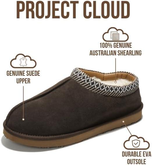 imageProject Cloud Genuine Leather Mens Slippers with Australian Shearling Lining ampamp Memory Foam Insole Outdoor ampamp House Slippers for Men  NonSlip Fuzzy Mens Shoes RelaxationChocolate