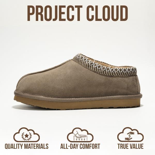 imageProject Cloud Genuine Leather Mens Slippers with Australian Shearling Lining ampamp Memory Foam Insole Outdoor ampamp House Slippers for Men  NonSlip Fuzzy Mens Shoes RelaxationTaupe