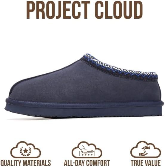 imageProject Cloud Genuine Leather Mens Slippers with Australian Shearling Lining ampamp Memory Foam Insole Outdoor ampamp House Slippers for Men  NonSlip Fuzzy Mens Shoes RelaxationNavy