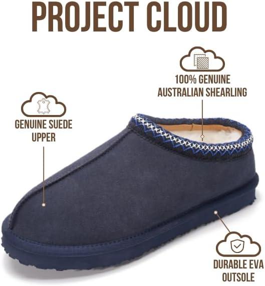imageProject Cloud Genuine Leather Mens Slippers with Australian Shearling Lining ampamp Memory Foam Insole Outdoor ampamp House Slippers for Men  NonSlip Fuzzy Mens Shoes RelaxationNavy
