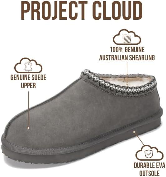 imageProject Cloud Genuine Leather Mens Slippers with Australian Shearling Lining ampamp Memory Foam Insole Outdoor ampamp House Slippers for Men  NonSlip Fuzzy Mens Shoes RelaxationGrey
