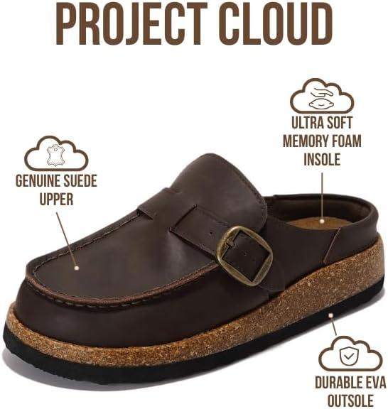 imageProject Cloud Genuine Leather MoccasinStyle Clogs for Women  Memory Foam and Water Resistant Mules Slipon  NonSlip and Durable Clogs Casual Shoes for Women Footwear CarlineBrown Distressed