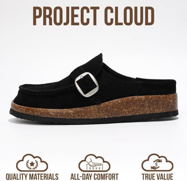 imageProject Cloud Genuine Leather MoccasinStyle Clogs for Women  Memory Foam and Water Resistant Mules Slipon  NonSlip and Durable Clogs Casual Shoes for Women Footwear CarlineBlack