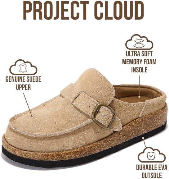 imageProject Cloud Genuine Leather MoccasinStyle Clogs for Women  Memory Foam and Water Resistant Mules Slipon  NonSlip and Durable Clogs Casual Shoes for Women Footwear CarlineSand Suede