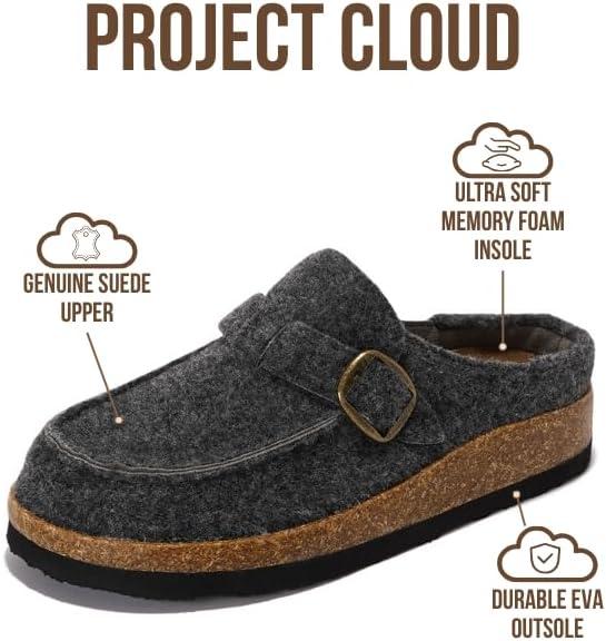 imageProject Cloud Genuine Leather MoccasinStyle Clogs for Women  Memory Foam and Water Resistant Mules Slipon  NonSlip and Durable Clogs Casual Shoes for Women Footwear CarlineDark Grey Flannel