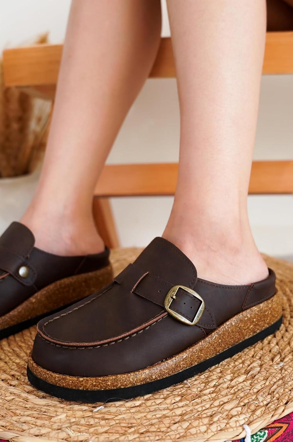 imageProject Cloud Genuine Leather MoccasinStyle Clogs for Women  Memory Foam and Water Resistant Mules Slipon  NonSlip and Durable Clogs Casual Shoes for Women Footwear CarlineBrown Distressed