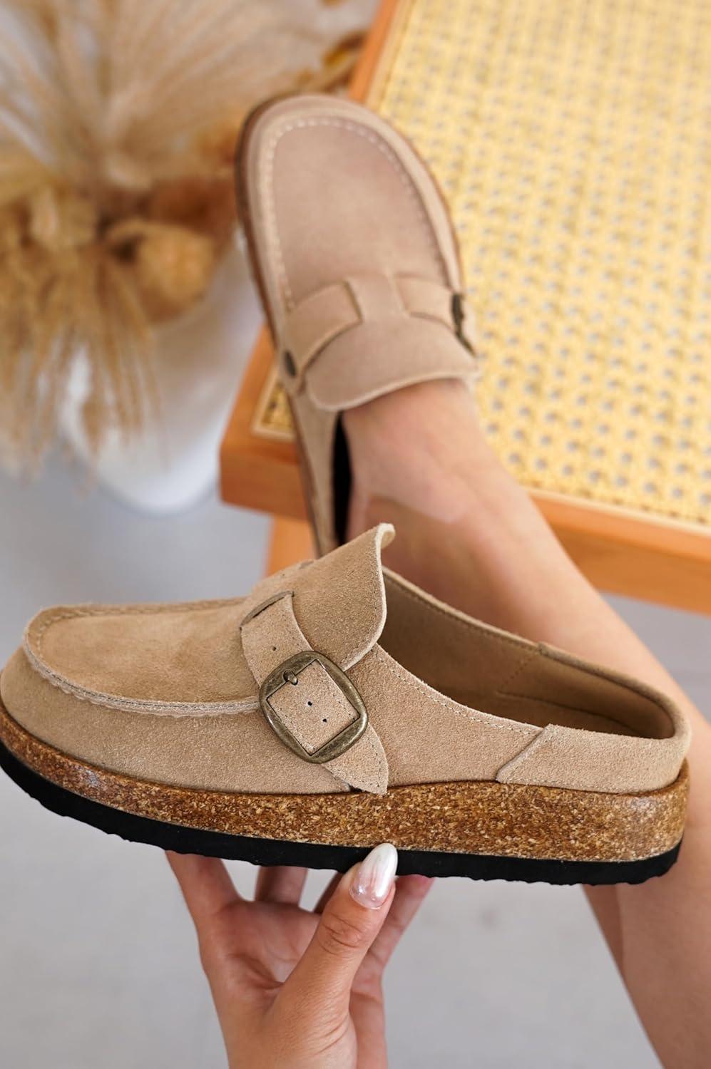 imageProject Cloud Genuine Leather MoccasinStyle Clogs for Women  Memory Foam and Water Resistant Mules Slipon  NonSlip and Durable Clogs Casual Shoes for Women Footwear CarlineSand Suede
